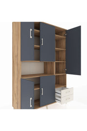 Hyperion Dolap 10 Raflı 2 Çekmeceli 5 Kapaklı 132x44x195 Çam-Antrasit/Aytaşı