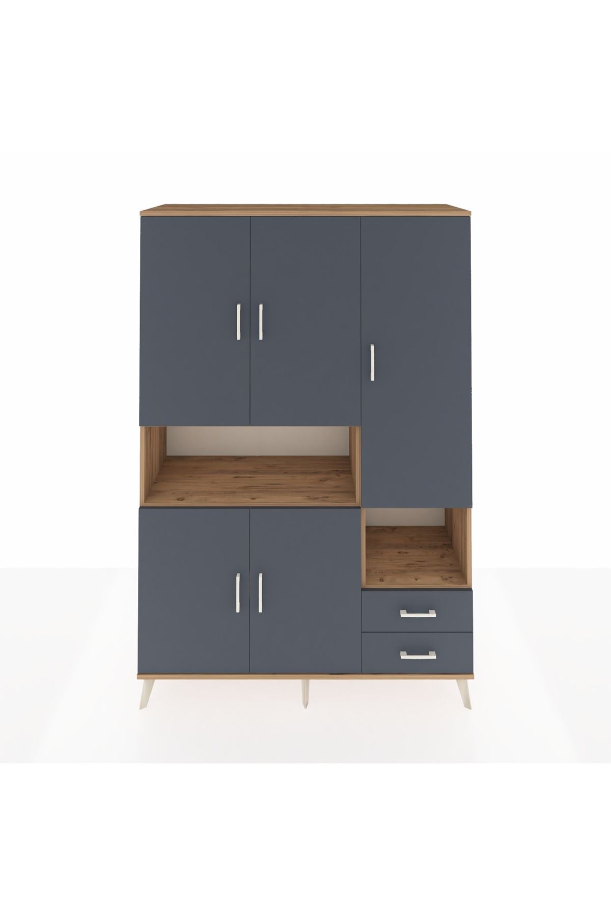 Hyperion Dolap 10 Raflı 2 Çekmeceli 5 Kapaklı 132x44x195 Çam-Antrasit/Antrasit