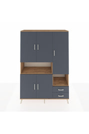 Hyperion Dolap 10 Raflı 2 Çekmeceli 5 Kapaklı 132x44x195 Çam-Antrasit/Antrasit