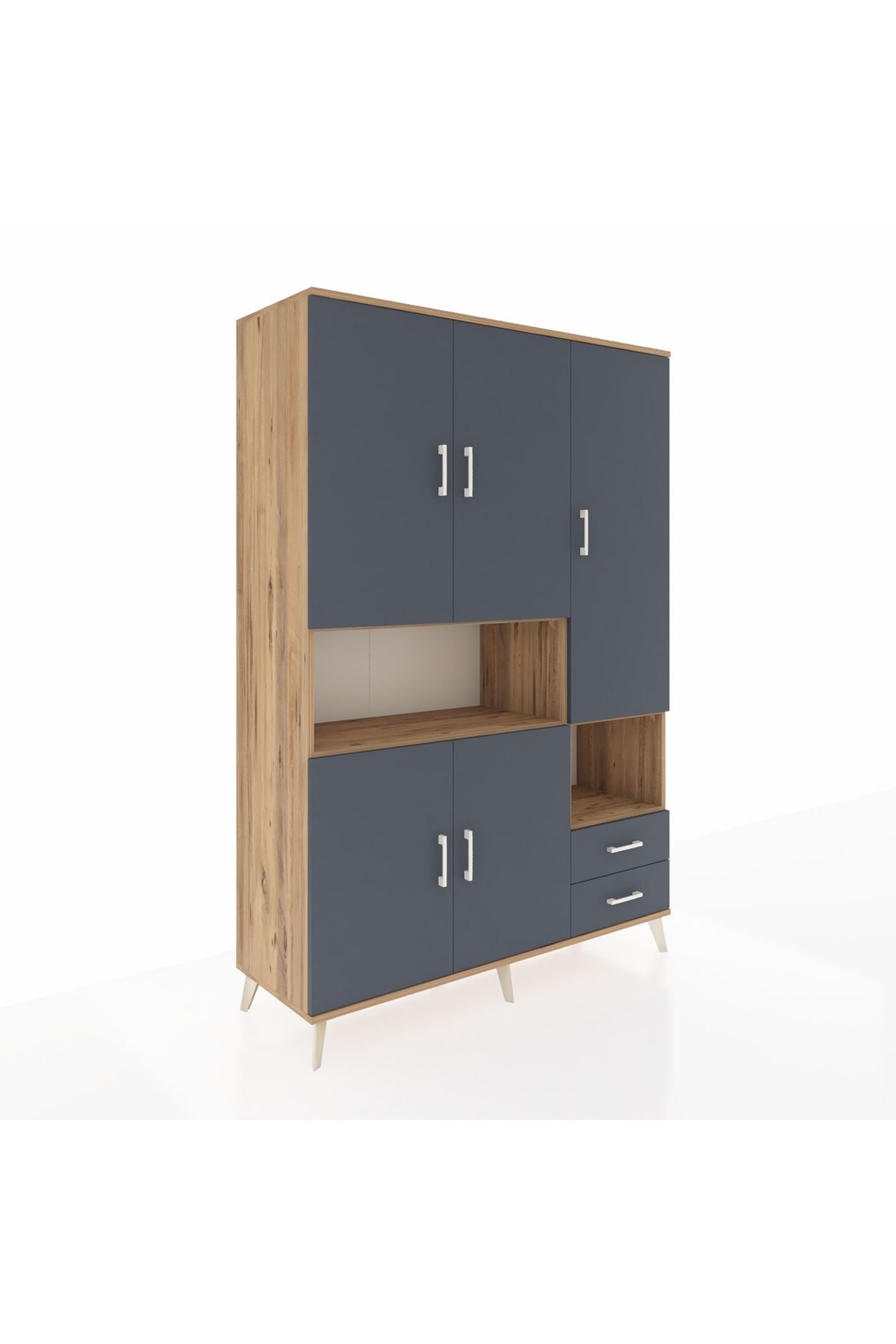 Hyperion Dolap 10 Raflı 2 Çekmeceli 5 Kapaklı 132x44x195 Çam-Antrasit/Antrasit