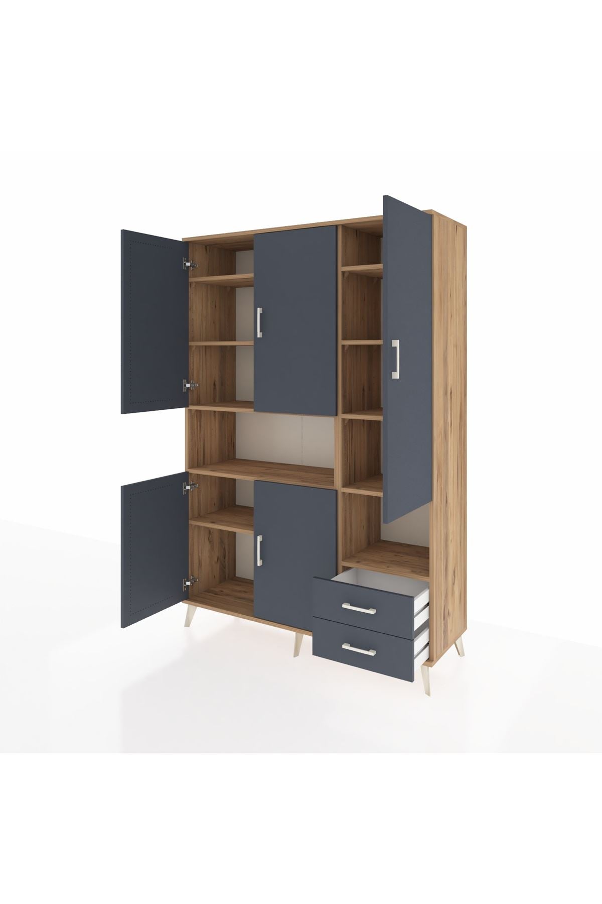 Hyperion Dolap 10 Raflı 2 Çekmeceli 5 Kapaklı 132x44x195 Çam-Antrasit/Antrasit