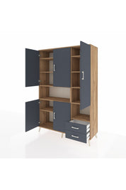 Hyperion Dolap 10 Raflı 2 Çekmeceli 5 Kapaklı 132x44x195 Çam-Antrasit/Antrasit