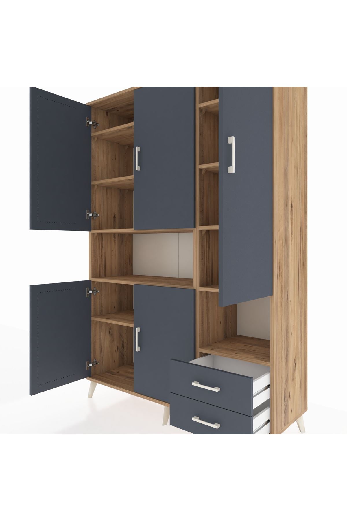 Hyperion Dolap 10 Raflı 2 Çekmeceli 5 Kapaklı 132x44x195 Çam-Antrasit/Antrasit