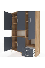 Hyperion Dolap 10 Raflı 2 Çekmeceli 5 Kapaklı 132x44x195 Çam-Antrasit/Antrasit