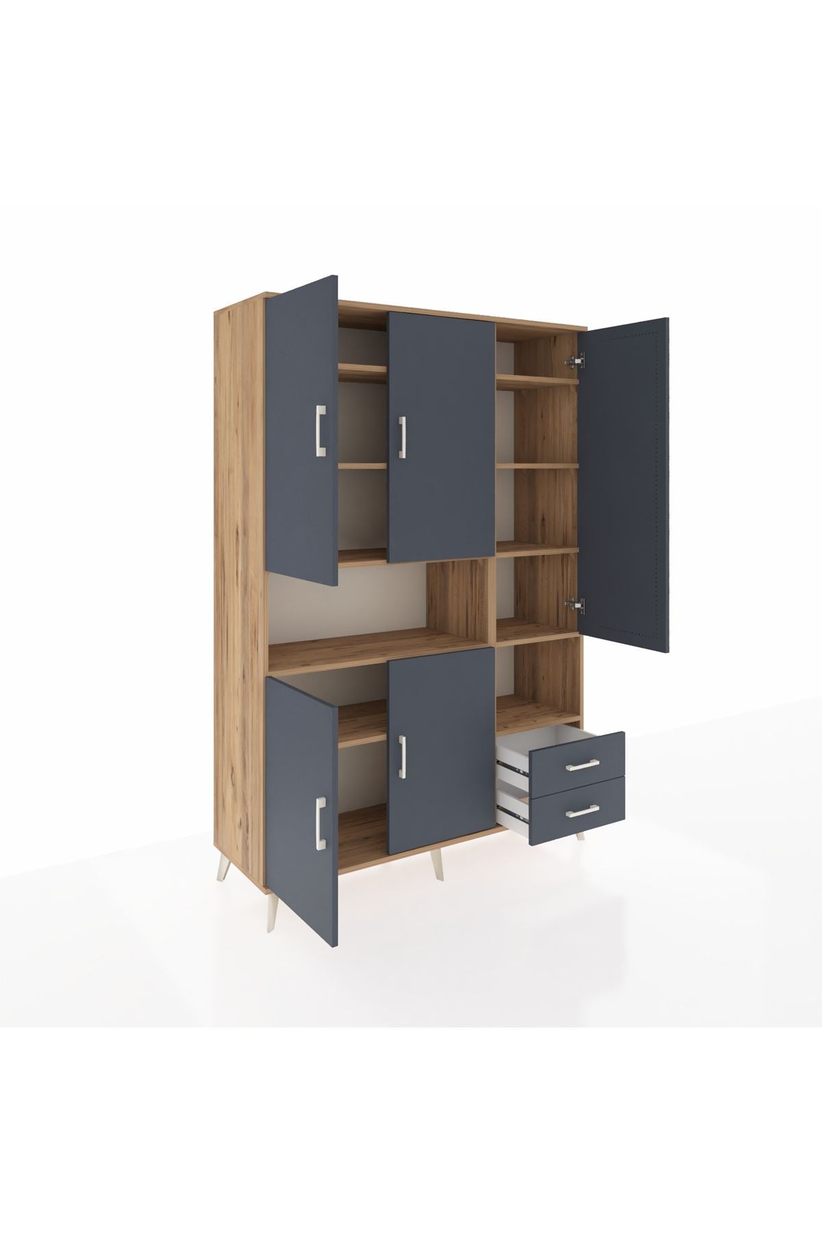 Hyperion Dolap 10 Raflı 2 Çekmeceli 5 Kapaklı 132x44x195 Çam-Antrasit/Antrasit