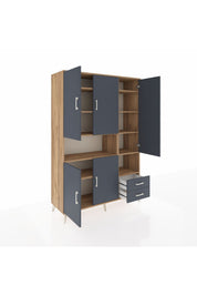 Hyperion Dolap 10 Raflı 2 Çekmeceli 5 Kapaklı 132x44x195 Çam-Antrasit/Antrasit