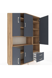 Hyperion Dolap 10 Raflı 2 Çekmeceli 5 Kapaklı 132x44x195 Çam-Antrasit/Antrasit