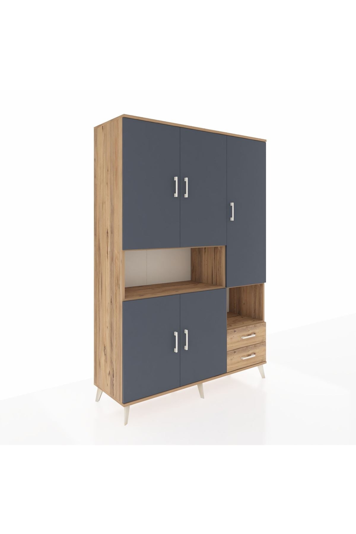 Hyperion Dolap 10 Raflı 2 Çekmeceli 5 Kapaklı 132x44x195 Çam-Antrasit/Çam