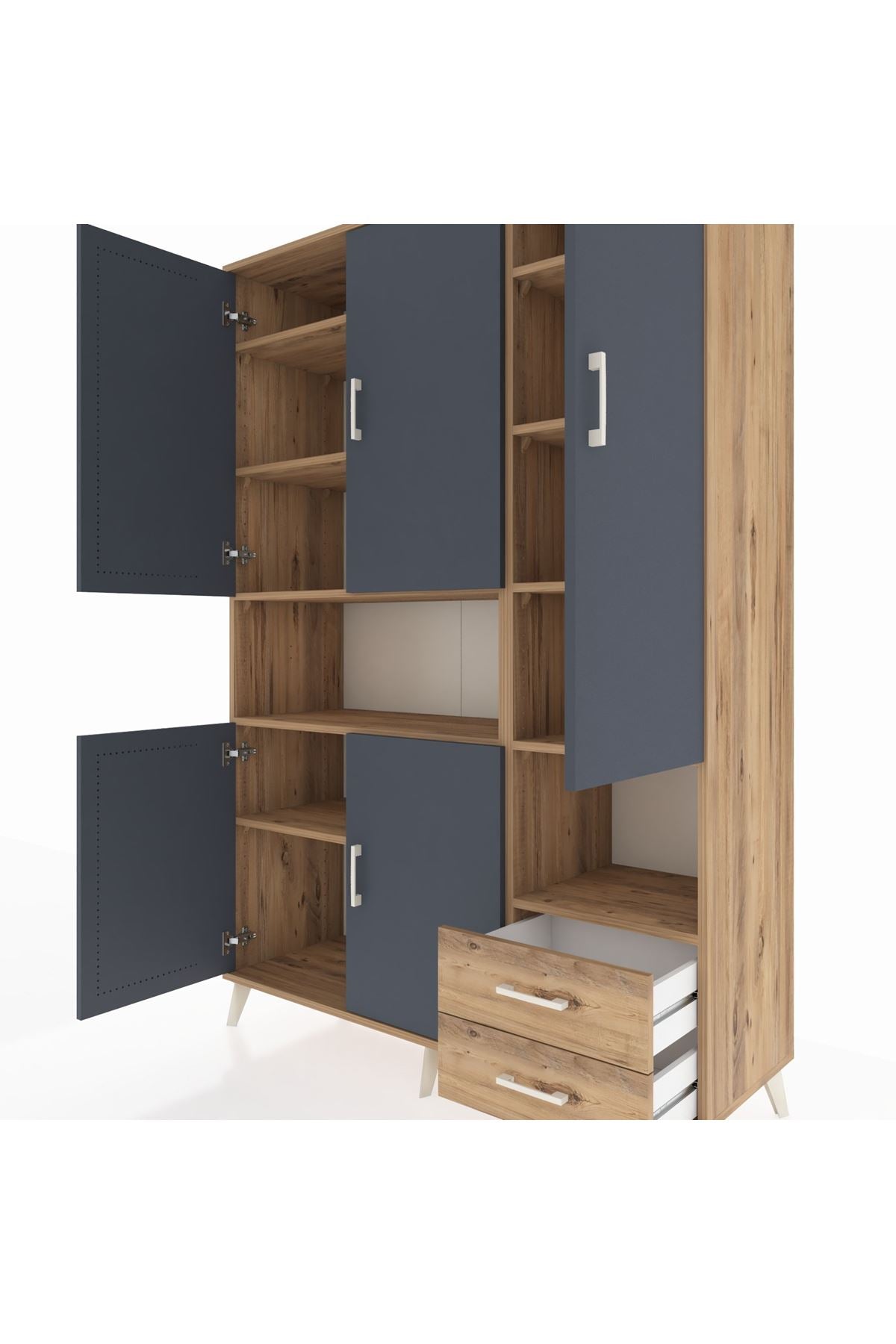 Hyperion Dolap 10 Raflı 2 Çekmeceli 5 Kapaklı 132x44x195 Çam-Antrasit/Çam