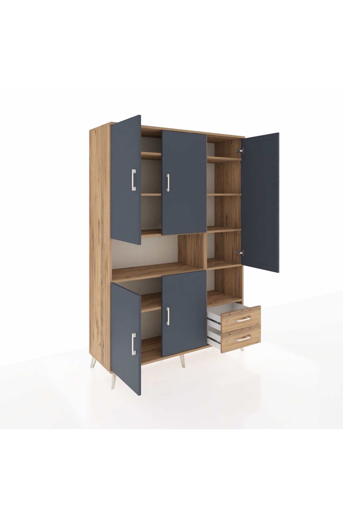 Hyperion Dolap 10 Raflı 2 Çekmeceli 5 Kapaklı 132x44x195 Çam-Antrasit/Çam