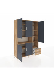 Hyperion Dolap 10 Raflı 2 Çekmeceli 5 Kapaklı 132x44x195 Çam-Antrasit/Çam