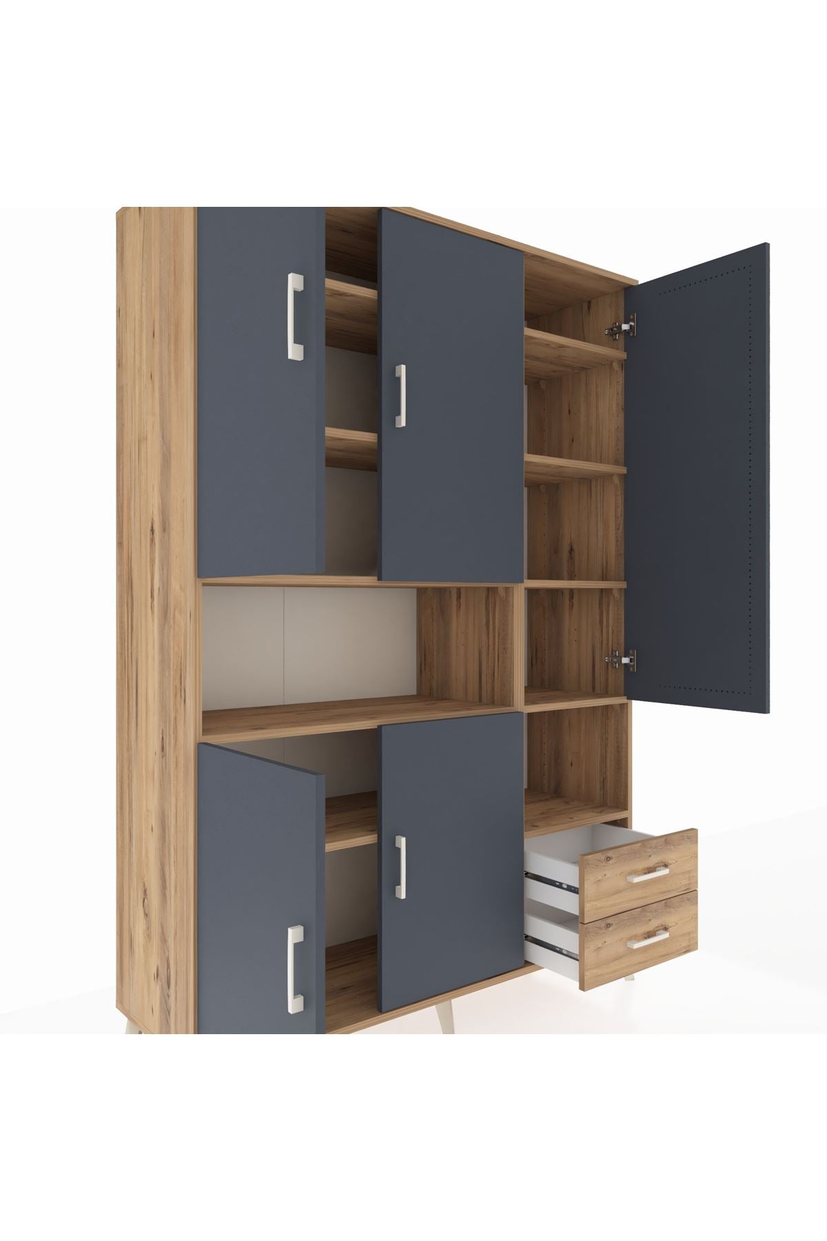 Hyperion Dolap 10 Raflı 2 Çekmeceli 5 Kapaklı 132x44x195 Çam-Antrasit/Çam