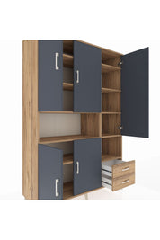 Hyperion Dolap 10 Raflı 2 Çekmeceli 5 Kapaklı 132x44x195 Çam-Antrasit/Çam