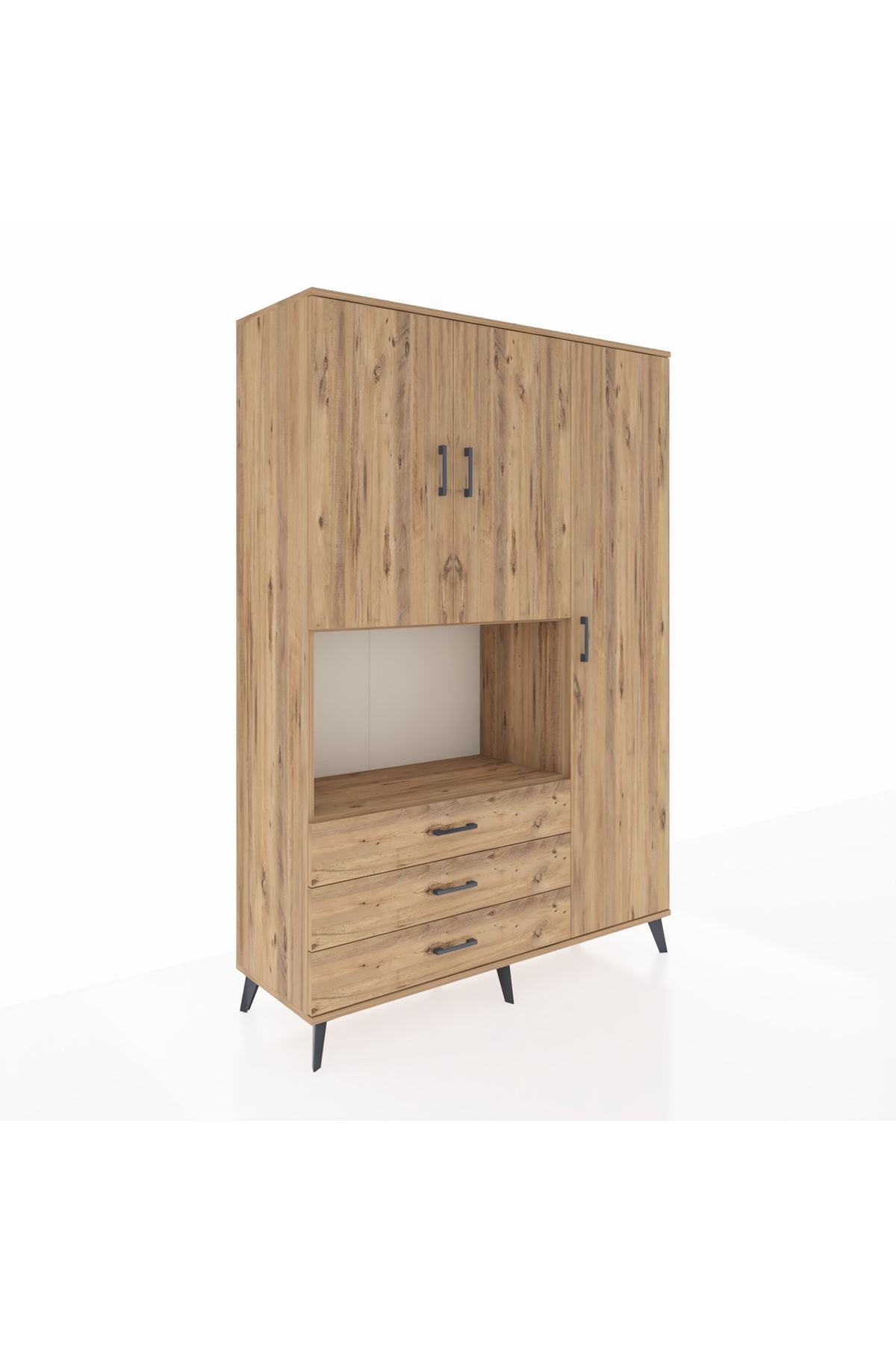 Hyperion Dolap 7 Raflı 3 Çekmeceli 3 Kapaklı 132x44x195 Çam-Çam/Çam