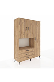 Hyperion Dolap 7 Raflı 3 Çekmeceli 3 Kapaklı 132x44x195 Çam-Çam/Çam