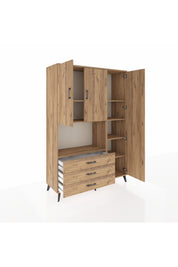 Hyperion Dolap 7 Raflı 3 Çekmeceli 3 Kapaklı 132x44x195 Çam-Çam/Çam