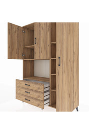 Hyperion Dolap 7 Raflı 3 Çekmeceli 3 Kapaklı 132x44x195 Çam-Çam/Çam