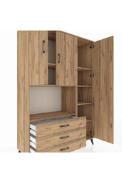 Hyperion Dolap 7 Raflı 3 Çekmeceli 3 Kapaklı 132x44x195 Çam-Çam/Çam