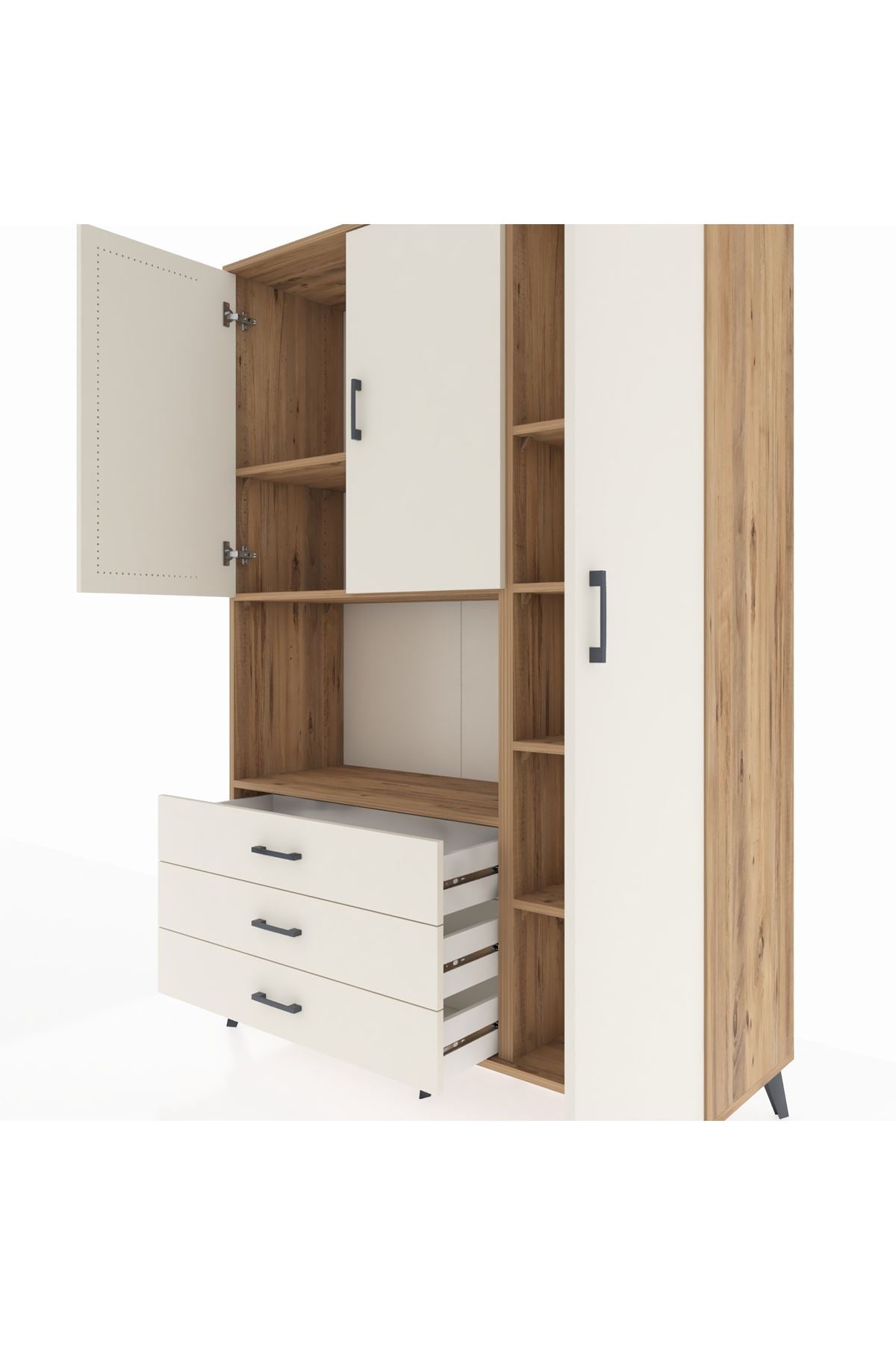 Hyperion Dolap 7 Raflı 3 Çekmeceli 3 Kapaklı 132x44x195 Çam-Aytaşı/Aytaşı
