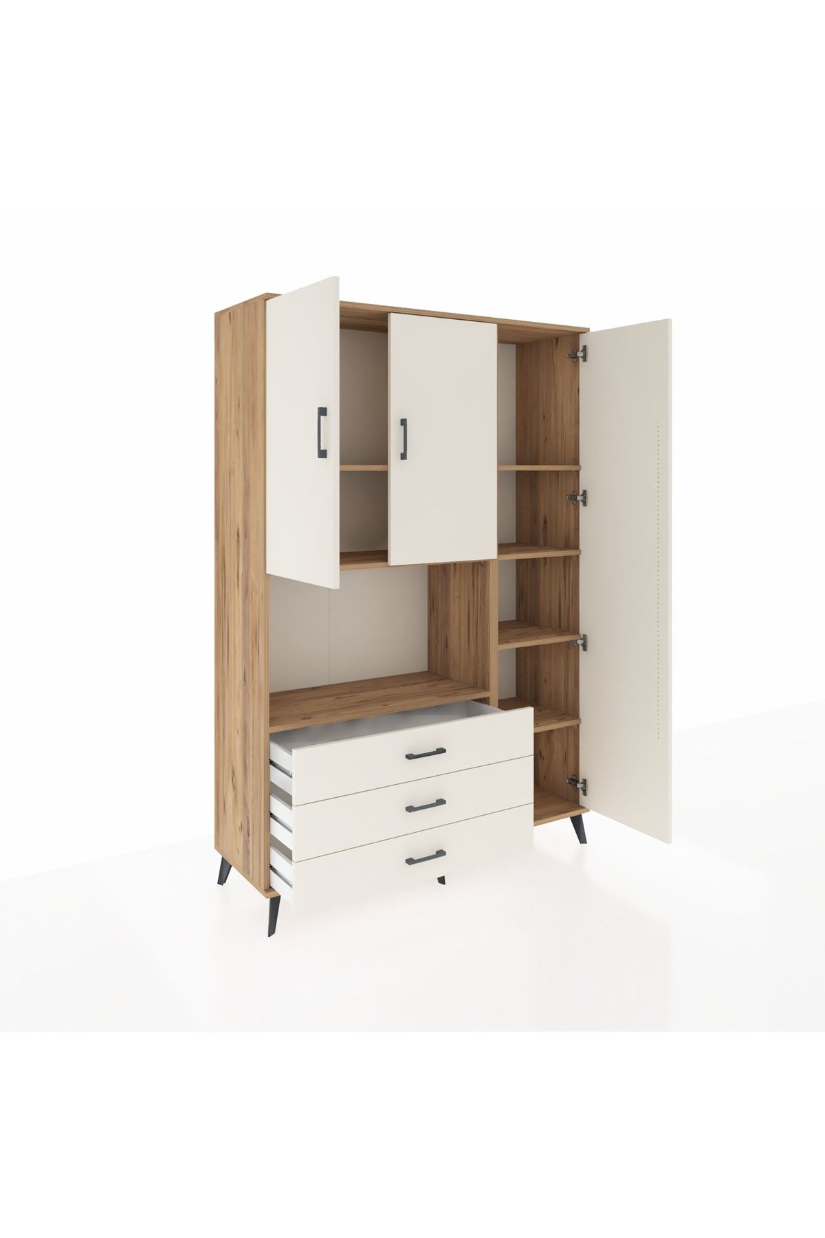 Hyperion Dolap 7 Raflı 3 Çekmeceli 3 Kapaklı 132x44x195 Çam-Aytaşı/Aytaşı