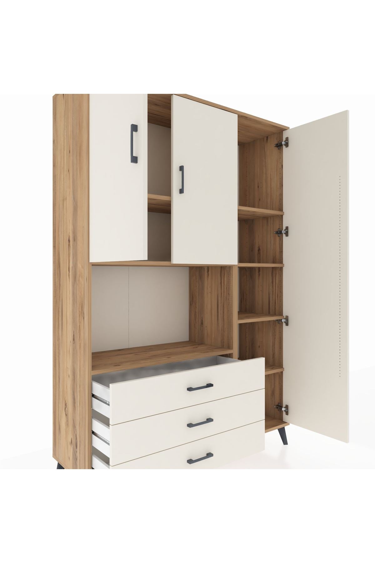 Hyperion Dolap 7 Raflı 3 Çekmeceli 3 Kapaklı 132x44x195 Çam-Aytaşı/Aytaşı