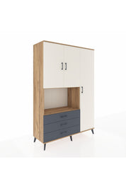 Hyperion Dolap 7 Raflı 3 Çekmeceli 3 Kapaklı 132x44x195 Çam-Aytaşı/Antrasit