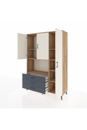 Hyperion Dolap 7 Raflı 3 Çekmeceli 3 Kapaklı 132x44x195 Çam-Aytaşı/Antrasit