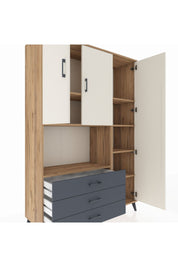 Hyperion Dolap 7 Raflı 3 Çekmeceli 3 Kapaklı 132x44x195 Çam-Aytaşı/Antrasit