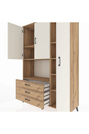 Hyperion Dolap 7 Raflı 3 Çekmeceli 3 Kapaklı 132x44x195 Çam-Aytaşı/Çam