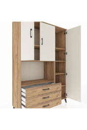 Hyperion Dolap 7 Raflı 3 Çekmeceli 3 Kapaklı 132x44x195 Çam-Aytaşı/Çam