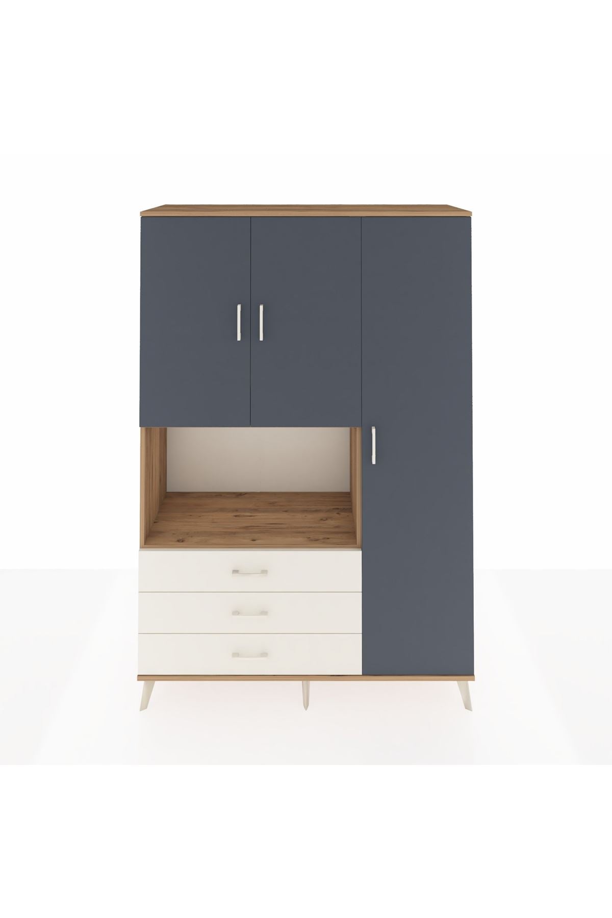 Hyperion Dolap 7 Raflı 3 Çekmeceli 3 Kapaklı 132x44x195 Çam-Antrasit/Aytaşı