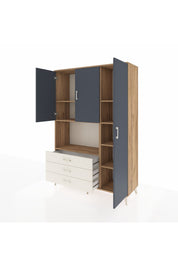 Hyperion Dolap 7 Raflı 3 Çekmeceli 3 Kapaklı 132x44x195 Çam-Antrasit/Aytaşı