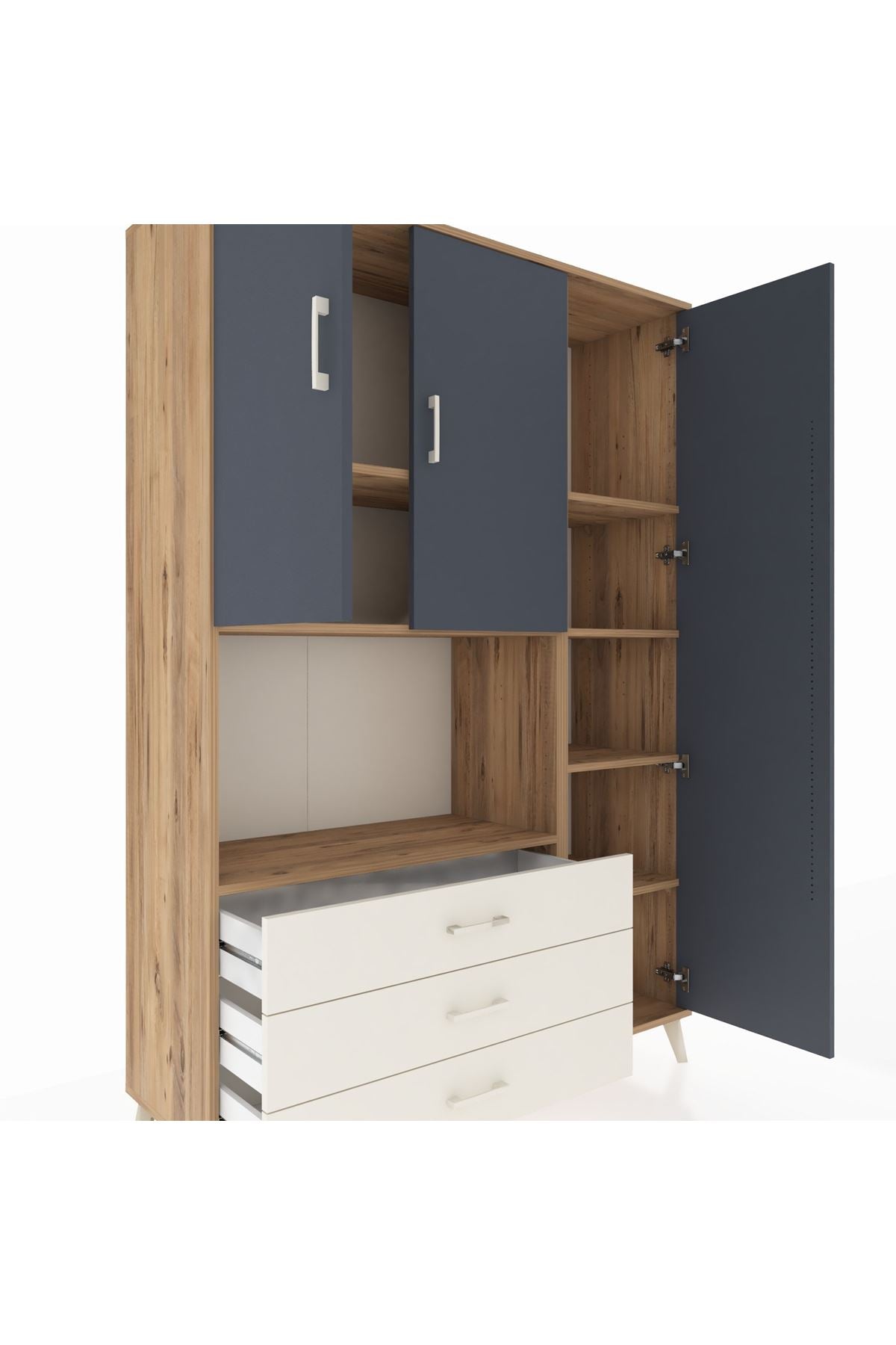 Hyperion Dolap 7 Raflı 3 Çekmeceli 3 Kapaklı 132x44x195 Çam-Antrasit/Aytaşı