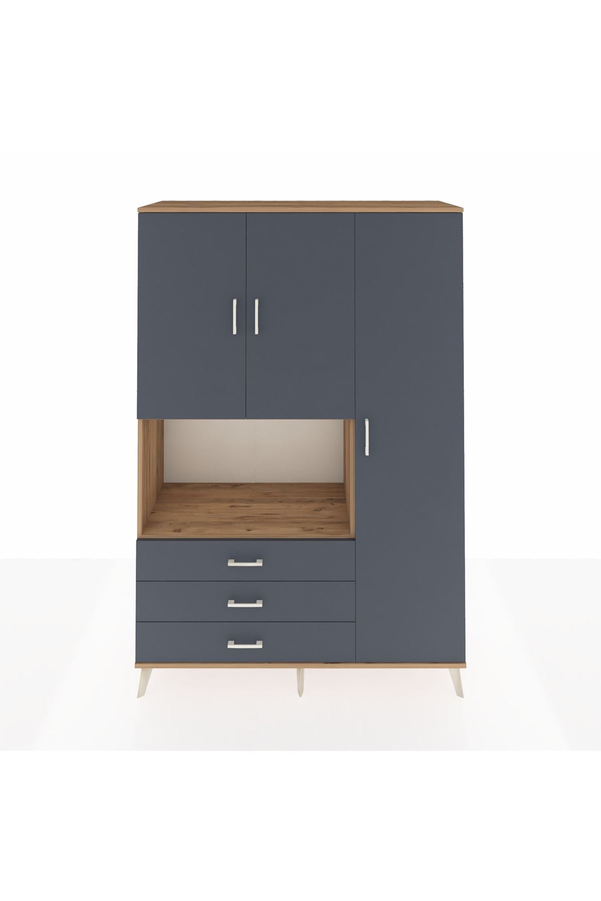 Hyperion Dolap 7 Raflı 3 Çekmeceli 3 Kapaklı 132x44x195 Çam-Antrasit/Antrasit