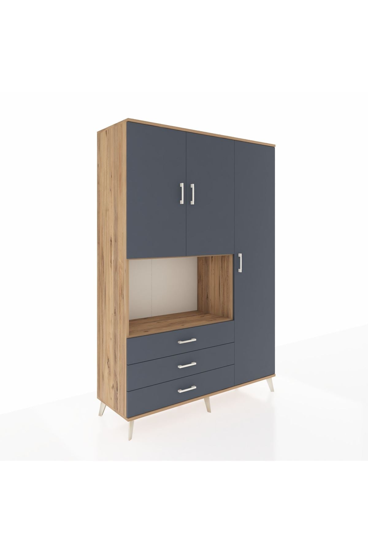 Hyperion Dolap 7 Raflı 3 Çekmeceli 3 Kapaklı 132x44x195 Çam-Antrasit/Antrasit