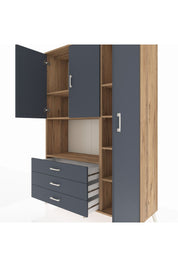 Hyperion Dolap 7 Raflı 3 Çekmeceli 3 Kapaklı 132x44x195 Çam-Antrasit/Antrasit