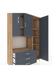 Hyperion Dolap 7 Raflı 3 Çekmeceli 3 Kapaklı 132x44x195 Çam-Antrasit/Antrasit