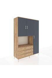 Hyperion Dolap 7 Raflı 3 Çekmeceli 3 Kapaklı 132x44x195 Çam-Antrasit/Çam