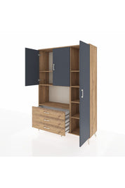 Hyperion Dolap 7 Raflı 3 Çekmeceli 3 Kapaklı 132x44x195 Çam-Antrasit/Çam