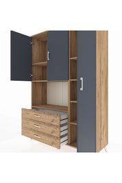 Hyperion Dolap 7 Raflı 3 Çekmeceli 3 Kapaklı 132x44x195 Çam-Antrasit/Çam