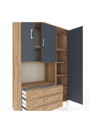 Hyperion Dolap 7 Raflı 3 Çekmeceli 3 Kapaklı 132x44x195 Çam-Antrasit/Çam