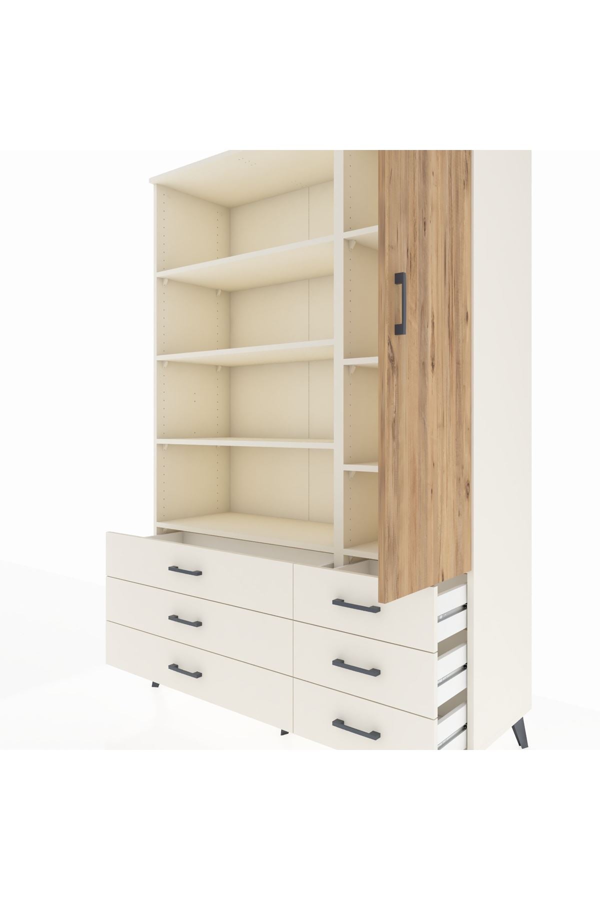 Hyperion Dolap 8 Raflı 6 Çekmeceli Tek Kapaklı  132x44x195 Aytaşı-Çam/Aytaşı