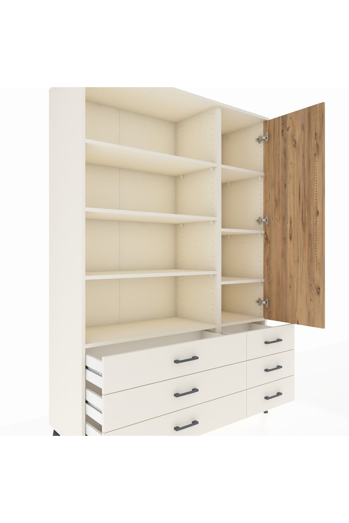 Hyperion Dolap 8 Raflı 6 Çekmeceli Tek Kapaklı  132x44x195 Aytaşı-Çam/Aytaşı