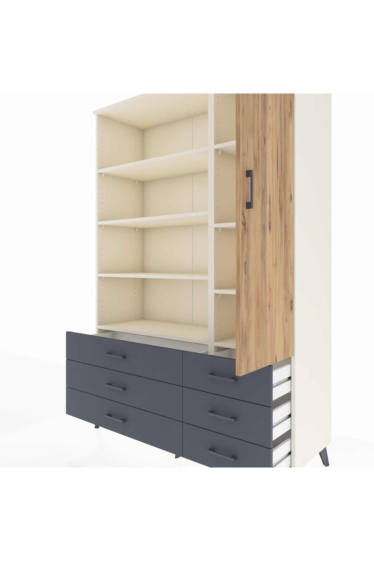 Hyperion Dolap 8 Raflı 6 Çekmeceli Tek Kapaklı  132x44x195 Aytaşı-Çam/Antrasit