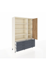 Hyperion Dolap 8 Raflı 6 Çekmeceli Tek Kapaklı  132x44x195 Aytaşı-Çam/Antrasit
