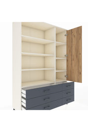 Hyperion Dolap 8 Raflı 6 Çekmeceli Tek Kapaklı  132x44x195 Aytaşı-Çam/Antrasit