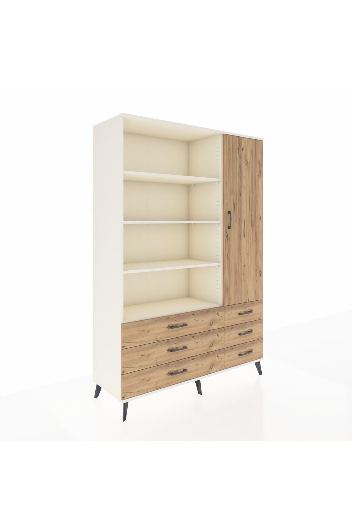 Hyperion Dolap 8 Raflı 6 Çekmeceli Tek Kapaklı  132x44x195 Aytaşı-Çam/Çam