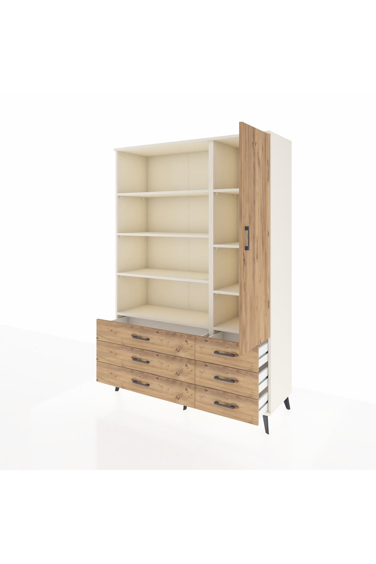 Hyperion Dolap 8 Raflı 6 Çekmeceli Tek Kapaklı  132x44x195 Aytaşı-Çam/Çam