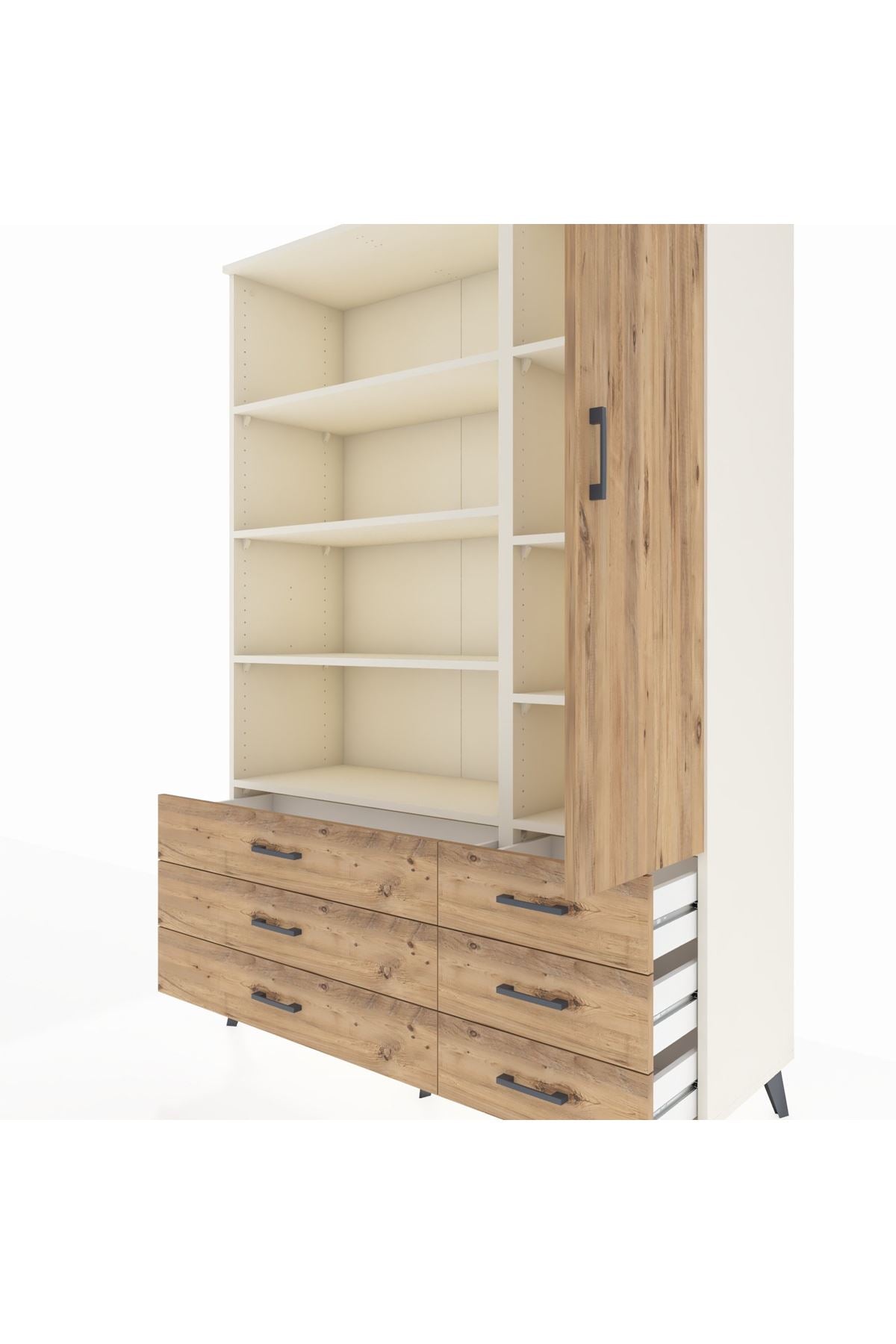 Hyperion Dolap 8 Raflı 6 Çekmeceli Tek Kapaklı  132x44x195 Aytaşı-Çam/Çam
