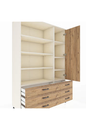 Hyperion Dolap 8 Raflı 6 Çekmeceli Tek Kapaklı  132x44x195 Aytaşı-Çam/Çam